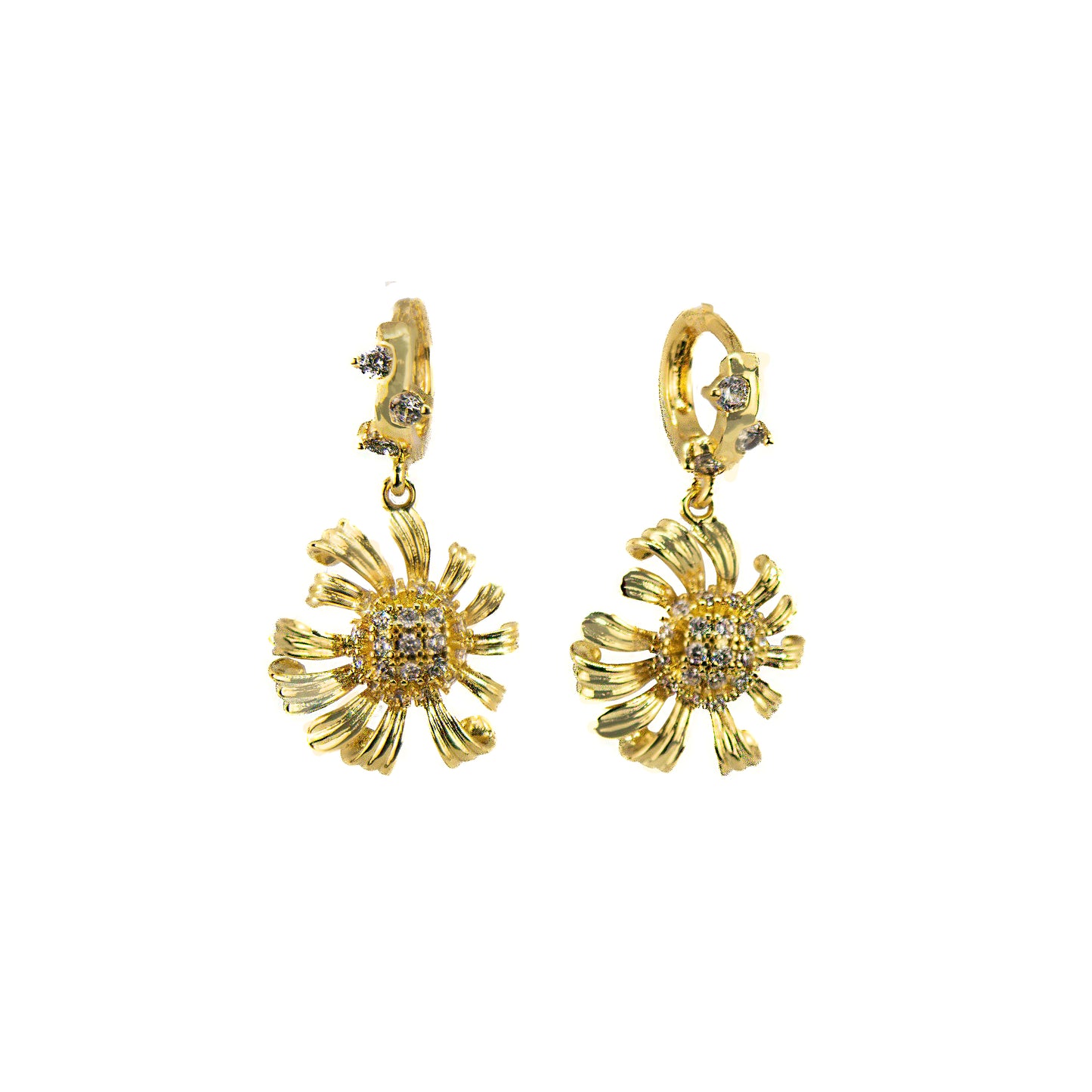 Set Oorringen met Goudkleurig Bloem met Zirconia