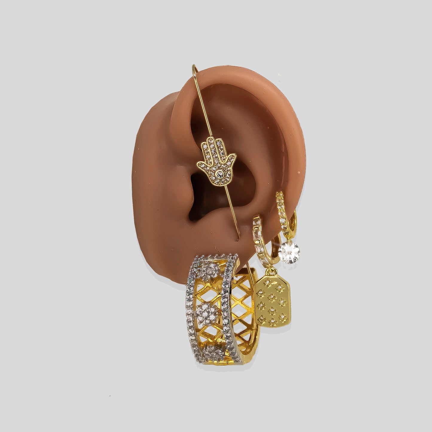 Set Gouden Hoop Oorbellen met Strass