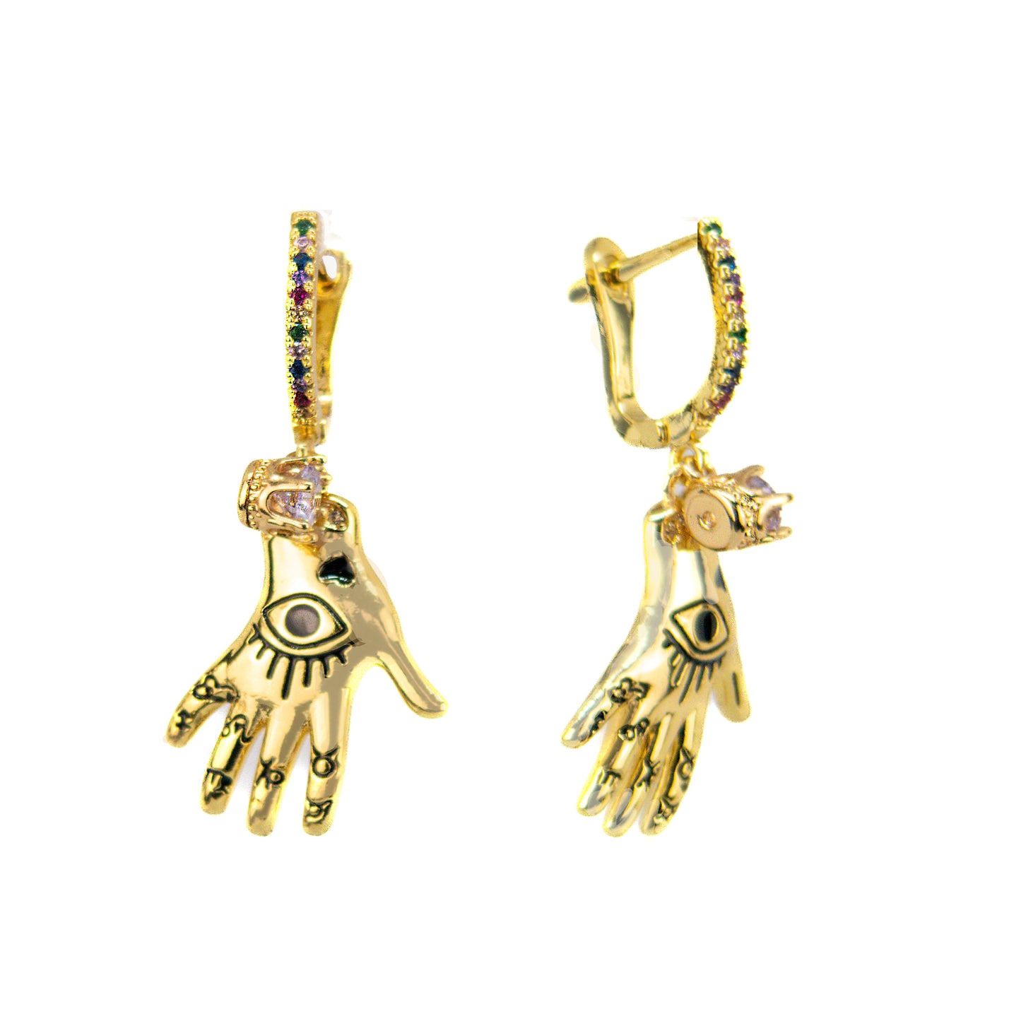Set Oorringen met Handbedel met een boos oog en Lila Zirconia