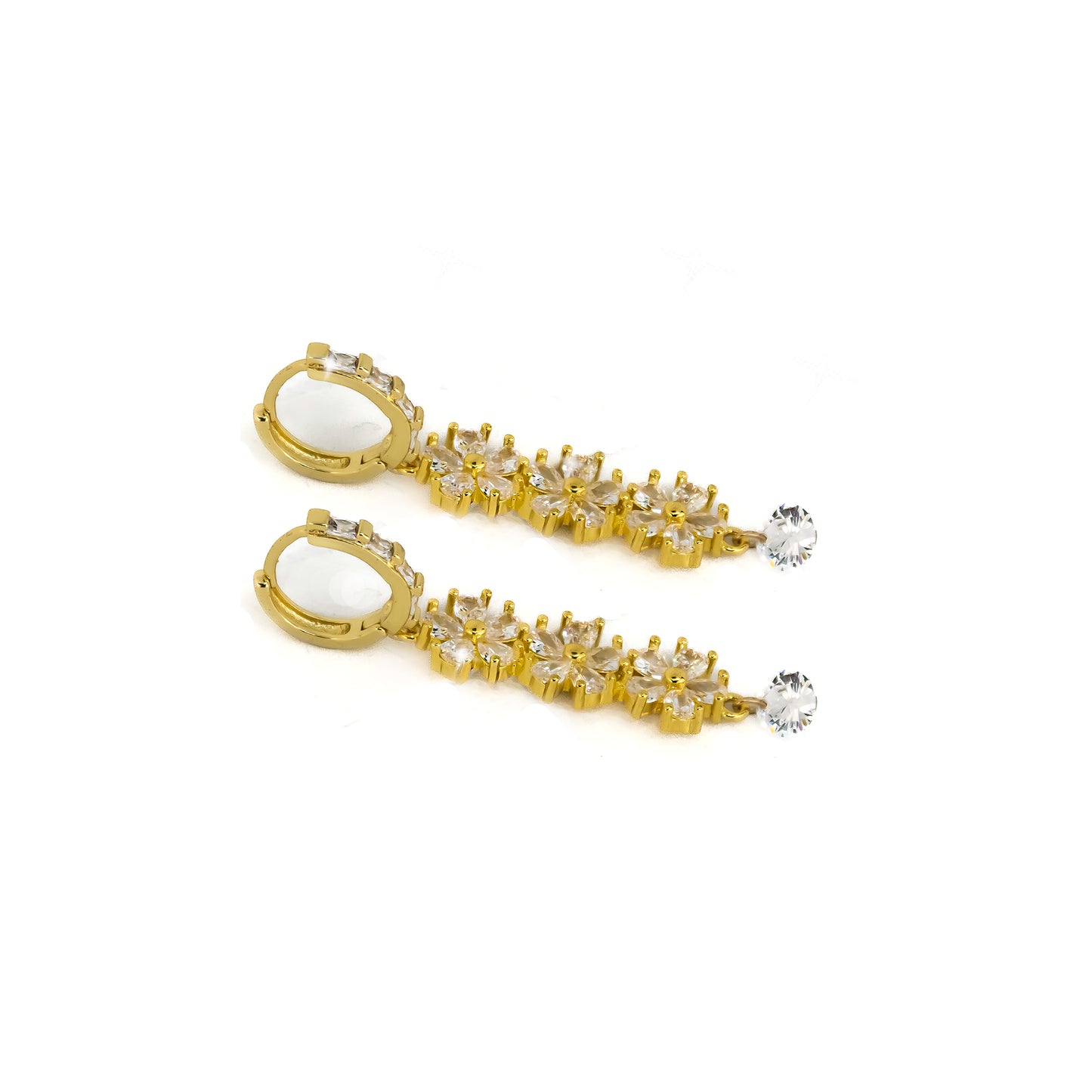 Set Drop Oorringen met Driedubbele Zirconia bloemen