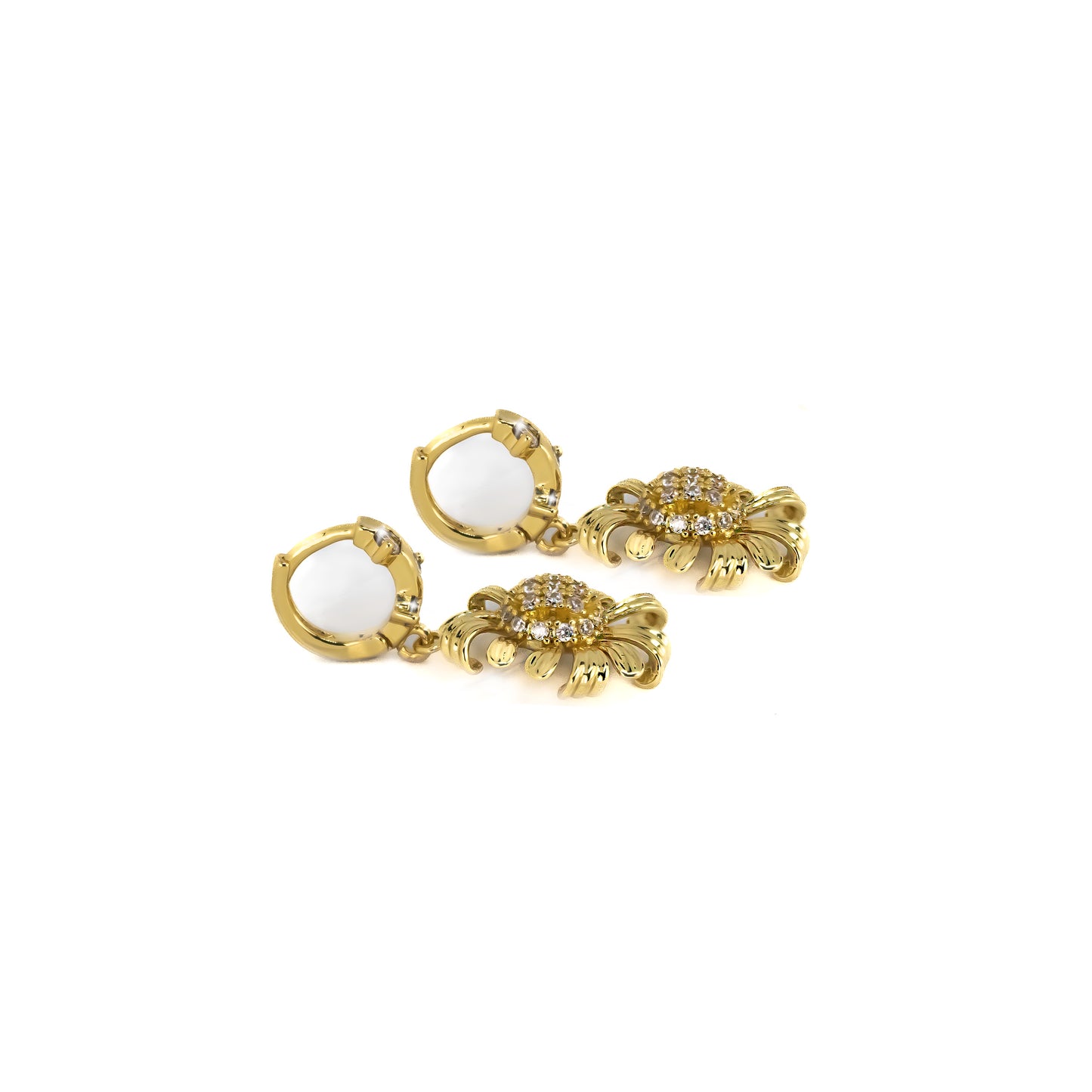 Set Oorringen met Goudkleurig Bloem met Zirconia