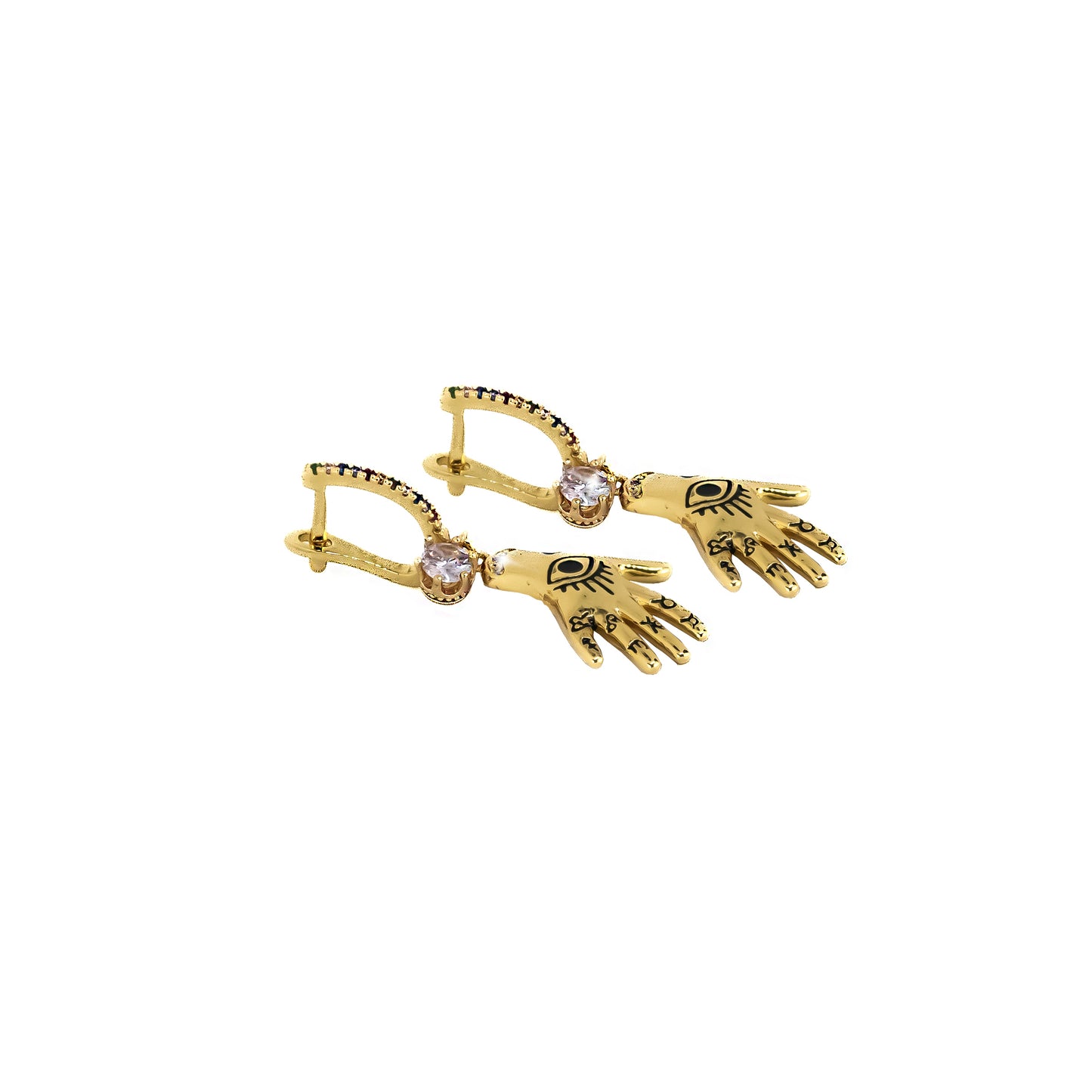 Set Oorringen met Handbedel met een boos oog en Lila Zirconia