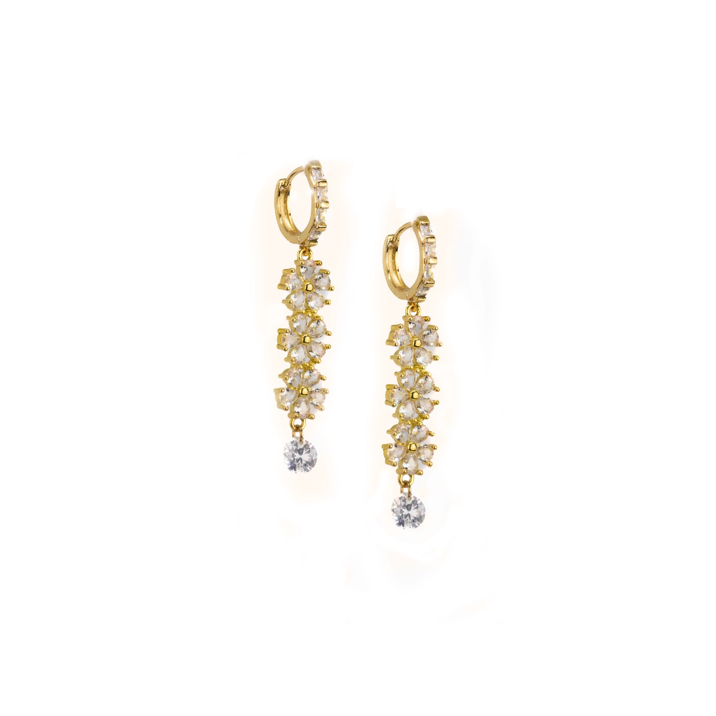 Set Drop Oorringen met Driedubbele Zirconia bloemen